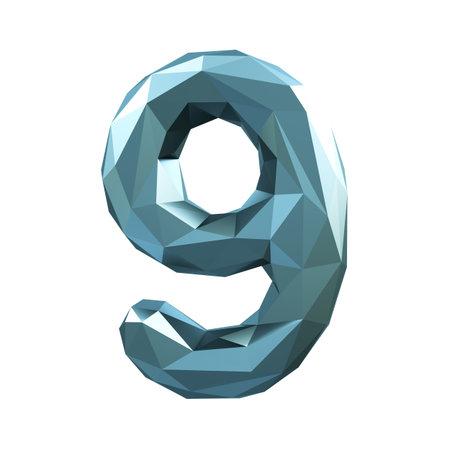 Number 9 nine in low poly style isolated on white background. 3d rendering