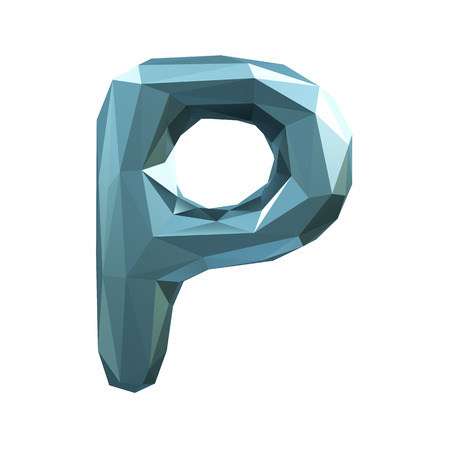 Capital latin letter P in low poly style isolated on white background. 3d renderingの写真素材