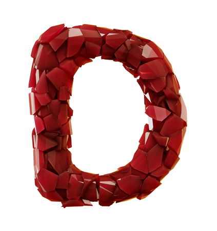 Alphabet made of plastic shards red color isolated on white background- letter D 3d renderingの写真素材