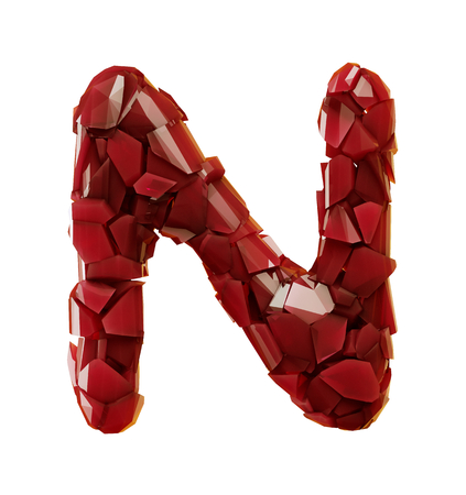 Alphabet made of plastic shards red color isolated on white background- letter N 3d renderingの写真素材