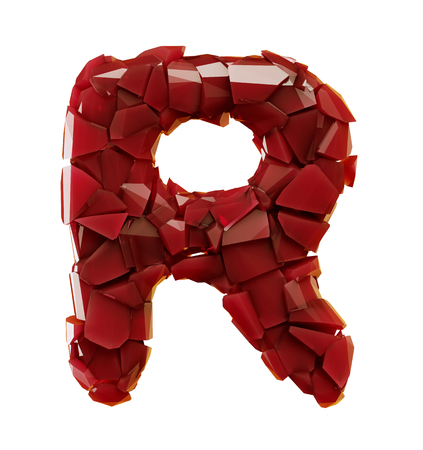Alphabet made of plastic shards red color isolated on white background- letter R 3d renderingの写真素材