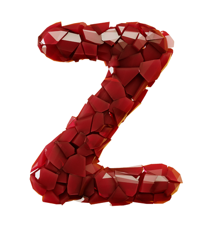 Alphabet made of plastic shards red color isolated on white background- letter Z 3d renderingの写真素材
