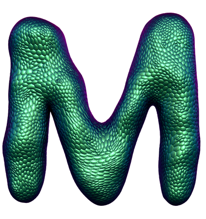 Letter M made of natural green snake skin texture isolated on white. 3d renderingの写真素材