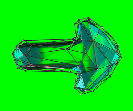 Arrow made in low poly style green color isolated on green background. 3d rendering