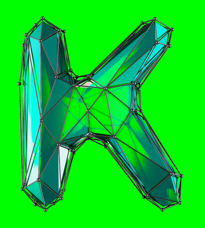Capital latin letter K in low poly style green color isolated on green background. 3d renderingの写真素材