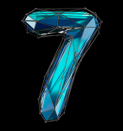 Low poly style number 7. Blue color isolated on black background. 3d renderingの写真素材
