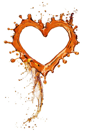 Heart from cola splash with bubbles isolated on white background 3d renderingの写真素材