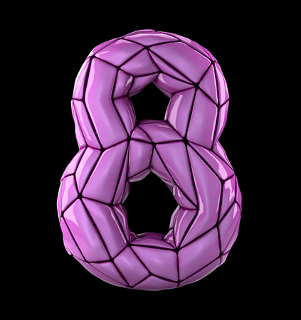Number 8 eight in low poly style pink color isolated on black background. 3d renderingの写真素材