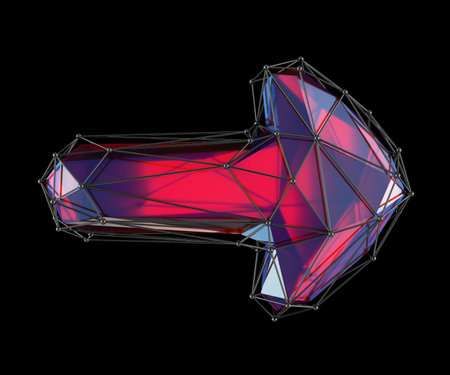 Arrow made in low poly style red color isolated on black background. 3d rendering