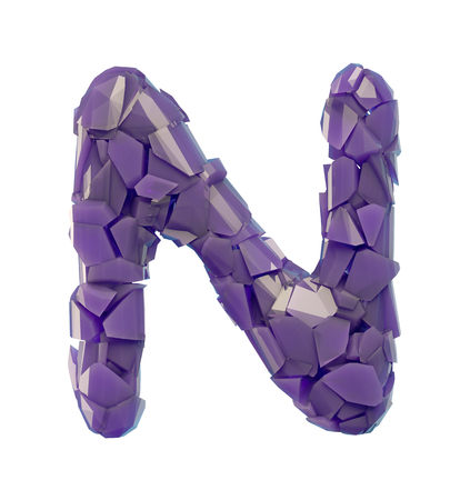Capital letter N made of broken plastic purple color isolated on white background. 3d renderingの写真素材