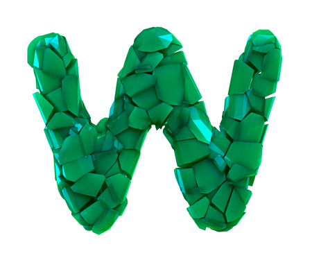 Capital letter W made of broken plastic green color isolated on white background. 3d renderingの写真素材