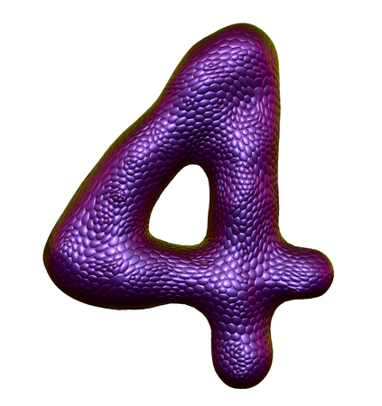 Number 4 four made of natural purple snake skin texture isolated on white. 3d renderingの写真素材