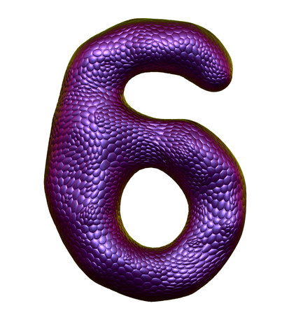 Number 6 six made of natural purple snake skin texture isolated on white. 3d renderingの写真素材