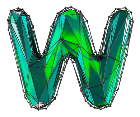 Capital latin letter W in low poly style green color isolated on white background. 3d renderingの写真素材