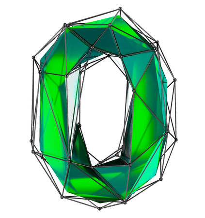 Low poly style number 0. Green color isolated on white background. 3d renderingの写真素材