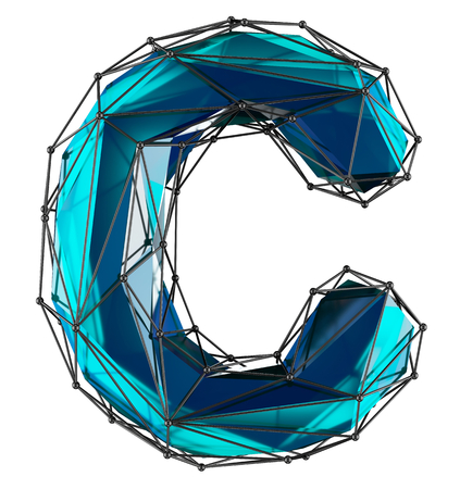 Low Poly Alphabet Letter C. Blue color Isolated on white 3d renderingの写真素材