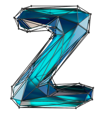 Low Poly Alphabet Letter Z. Blue color Isolated on white 3d renderingの写真素材