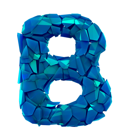 Alphabet made of plastic shards blue color isolated on white background- letter B 3d renderingの写真素材