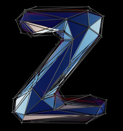 Capital latin letter Z in low poly style blue color isolated on black background. 3d renderingの写真素材