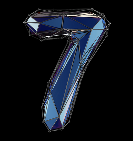 Low poly style number 7. Blue color isolated on black background. 3d renderingの写真素材