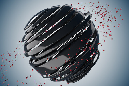 3D striped decorative balls. Abstract 3d illustration. Black and red on whiteの写真素材