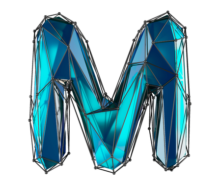Capital latin letter M in low poly style blue color isolated on white background. 3d renderingの写真素材