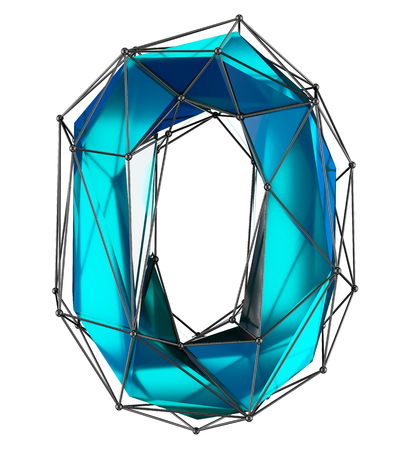 Number 0 zero in low poly style blue color isolated on white background. 3d renderingの写真素材