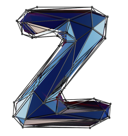 Capital latin letter Z in low poly style blue color isolated on white background. 3d renderingの写真素材