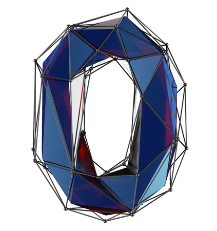 Low poly style number 0. Blue color isolated on white background. 3d renderingの写真素材