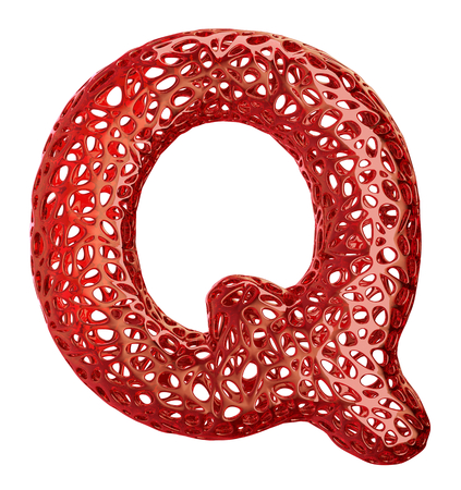 Letter Q made of red plastic with abstract holes isolated on white background. 3d renderingの写真素材