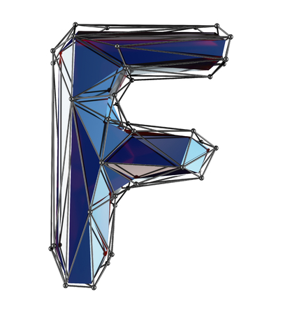 Capital latin letter F in low poly style blue color isolated on white background. 3d renderingの写真素材
