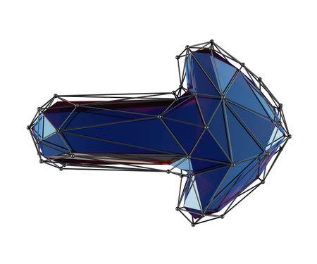 Arrow made in low poly style blue color isolated on white background. 3d renderingの写真素材