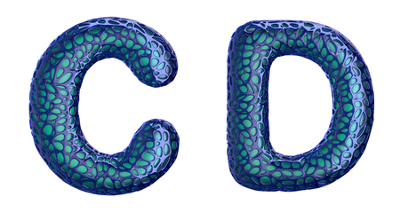 Realistic 3D letters set C, D made of blue plastic.の写真素材