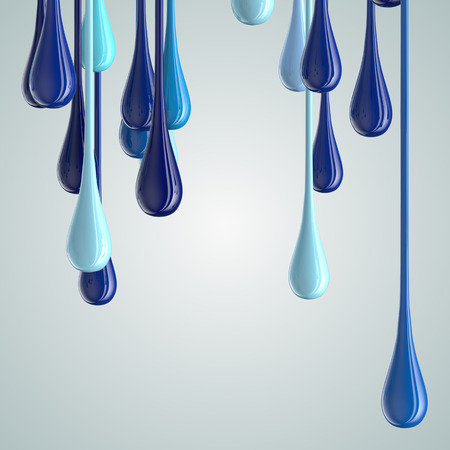 3D blue glossy paint drop blobs . 3D renderingの写真素材
