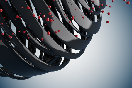 3D striped decorative balls. Abstract 3d illustration. Black and red on whiteの写真素材