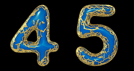 Number set 4, 5 made of realistic 3d render golden shining metallic. Collection of gold shining...