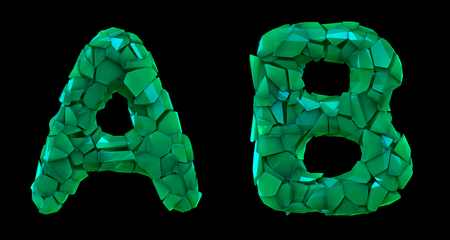 Letter set A, B made of 3d render plastic shards green color.の写真素材