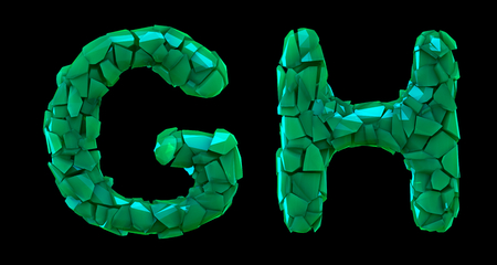 Letter set G, H made of 3d render plastic shards green color.の写真素材