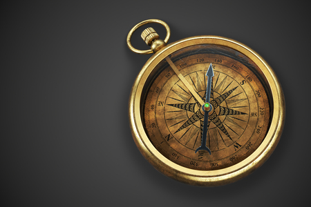 Vintage compass isolated on black background 3d renderingの写真素材