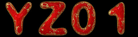 Realistic 3D letters set Y, Z, 0, 1 made of gold shining metal letters. Collection of gold shining...