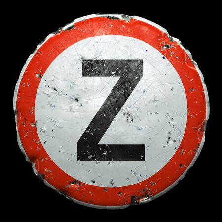 Public road sign in red and white with a capitol letter Z in the center isolated on black background. 3d renderingの写真素材