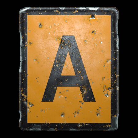 Public road sign orange and black color with a capital letter A in the center isolated on black background. 3d renderingの写真素材
