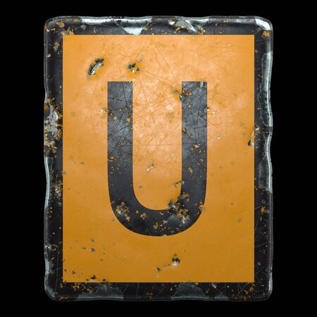 Public road sign orange and black color with a capital letter U in the center isolated on black background. 3d renderingの写真素材