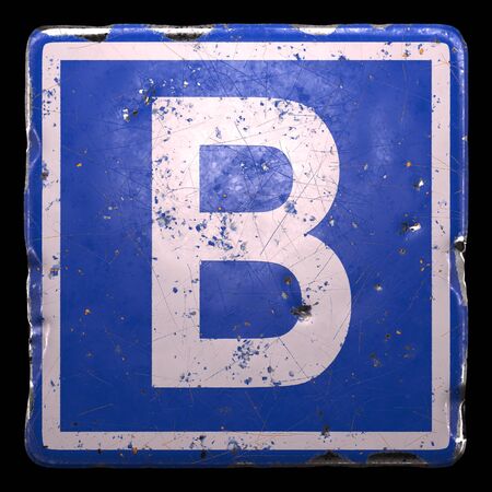 Public road sign in blue color with a capitol white letter B in the center isolated black background. 3d renderingの写真素材