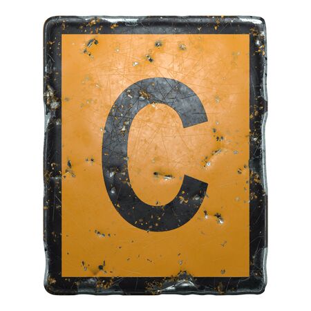 Public road sign orange and black color with a capital letter C in the center isolated on white background. 3d renderingの写真素材