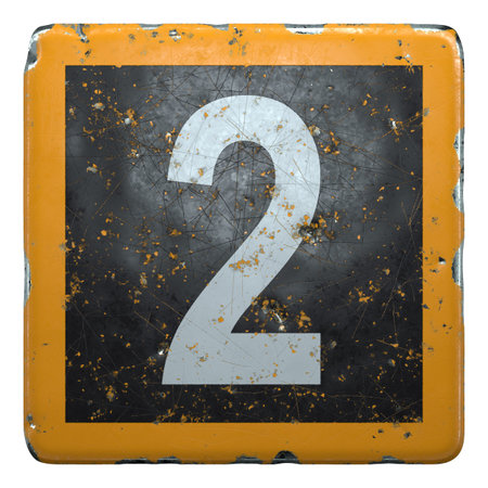 Public road sign orange and black color with a white capital letter 2 in the center isolated...