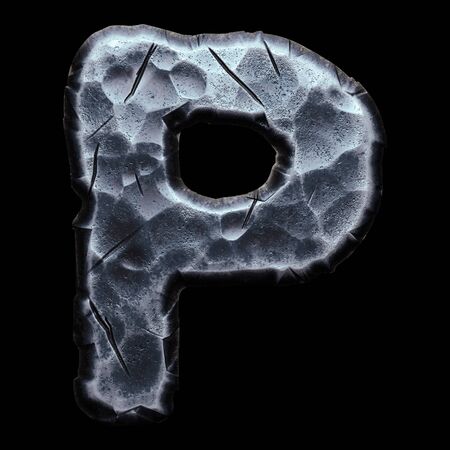 Capital letter P made of forged metal in the center of circle isolated on black background. 3d renderingの写真素材