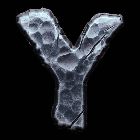 Capital letter Y made of forged metal in the center of circle isolated on black background. 3d renderingの写真素材