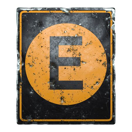 Public road sign orange and black color with a capital letter E in the center isolated on white background. 3d renderingの写真素材