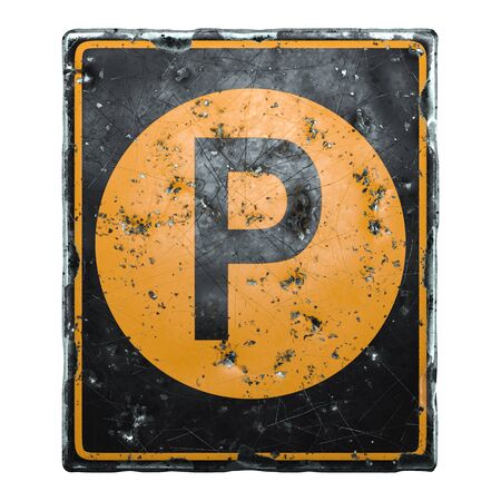 Public road sign orange and black color with a capital letter P in the center isolated on white background. 3d renderingの写真素材
